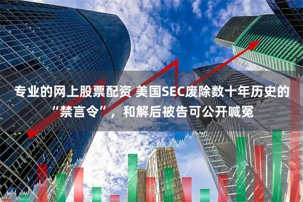 专业的网上股票配资 美国SEC废除数十年历史的“禁言令”，和解后被告可公开喊冤
